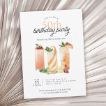 Modern Summer Cocktails 50th Birthday Party Invitation<br><div class="desc">Drinks can make the party and this modern 50th birthday party invitation displays a grouping of 3 fruity mouth-watering cocktails in fresh watercolors. Whether celebrating poolside, on a veranda, or in a posh restaurant or cafe, this invitation sets the tone for a lovely celebration. Personalise the text template with your...</div>