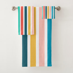 Modern Summer Colourful Vertical  Stripes   Bath Towel Set
