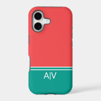 Modern Summer Coral Aquamarine Monogram