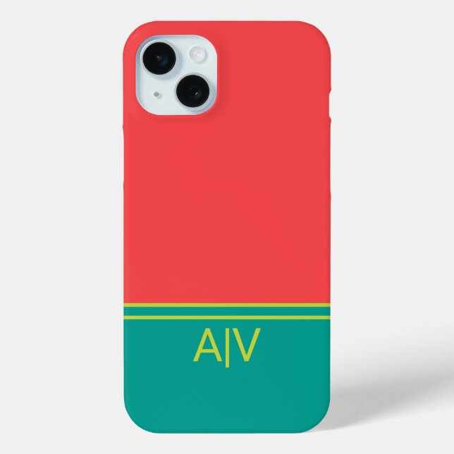 Modern Summer Coral Aquamarine Monogram Case-Mate iPhone Case (Back)