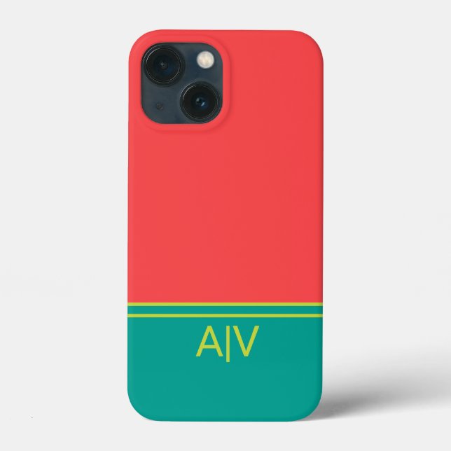 Modern Summer Coral Aquamarine Monogram Case-Mate iPhone Case (Back)