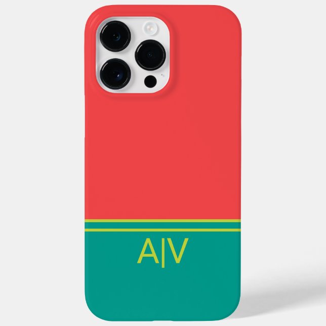 Modern Summer Coral Aquamarine Monogram Case-Mate iPhone Case (Back)