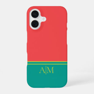 Modern Summer Coral Aquamarine Monogram iPhone 16 Case