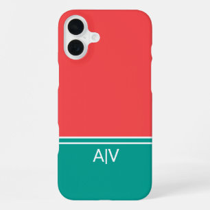 Modern Summer Coral Aquamarine Monogram iPhone 16 Plus Case
