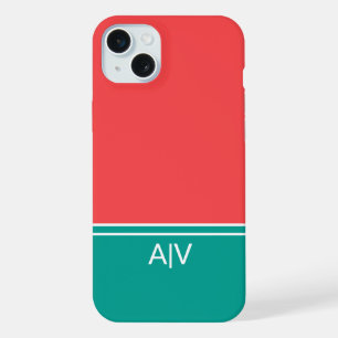 Modern Summer Coral Aquamarine Monogram iPhone 15 Plus Case