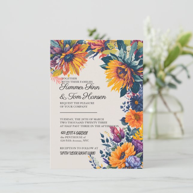 Modern Summer floral wedding Invitation Card (Standing Front)