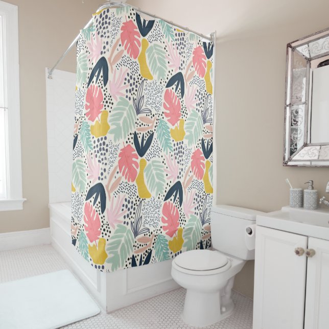 Modern Summer Fun Tropical Colourful Pattern Shower Curtain (In Situ)