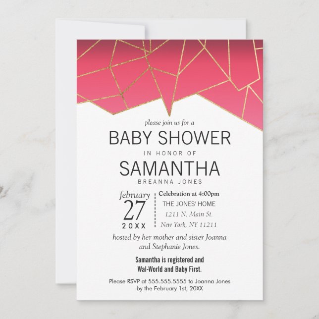 Modern Summer Gradient Gold Geo Baby Shower Invite (Front)