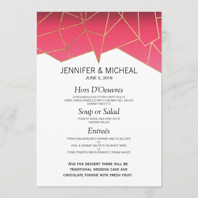 Modern Summer Gradient Gold Geo Wedding Menu (Front)