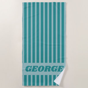 Modern Summer Green Striped Personalised Beach Towel