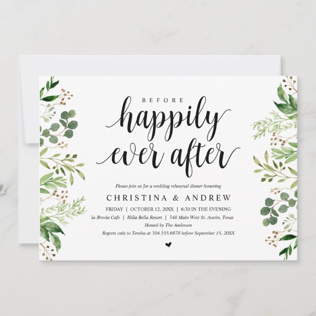Modern Summer Greenery, Wedding Rehearsal Dinner Invitation (Front)