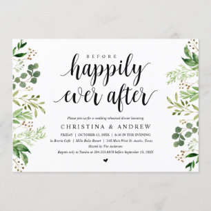 Modern Summer Greenery, Wedding Rehearsal Dinner Invitation