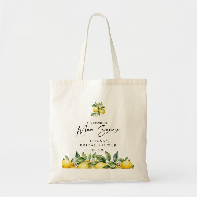 Modern Summer Lemon Citrus Bridal Shower Tote Bag (Front)