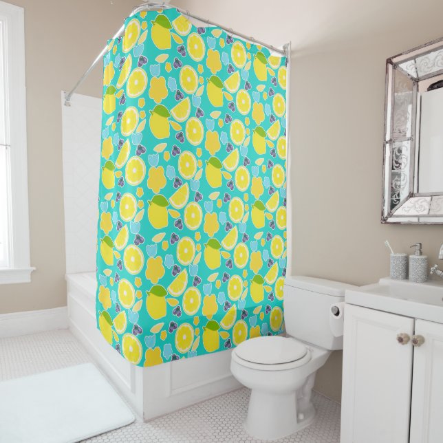Modern Summer Lemon Shower Curtain (In Situ)