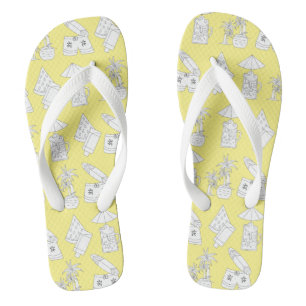 Modern Summer Line Drawings on Yellow Thongs