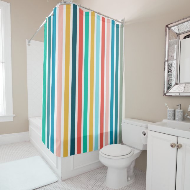 Modern Summer Multicolored Vertical Stripes   Shower Curtain (In Situ)