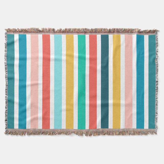 Modern Summer Multicolored Vertical Stripes    Throw Blanket (Front)