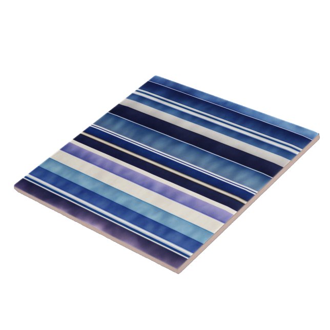 Modern Summer Navy Blue Boat Stripes Collection Ceramic Tile (Side)