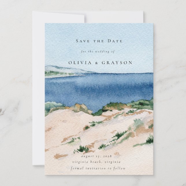 Modern Summer Ocean Beach Wedding Save the Date  (Front)