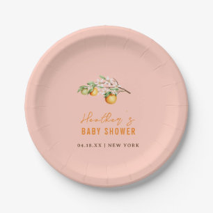 Modern Summer Orange Citrus Baby Shower  Paper Plate