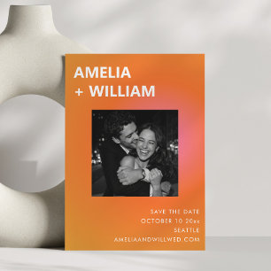 Modern Summer Orange Pink Wedding Photo Save The Date