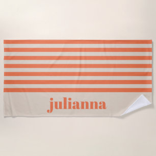 Modern Summer Orange Striped Personalised Beach Towel
