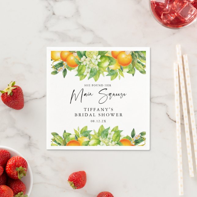 Modern Summer Oranges Lemon Citrus Bridal Shower Napkin (Insitu)