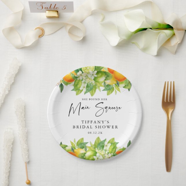 Modern Summer Oranges Lemon Citrus Bridal Shower Paper Plate (Wedding)