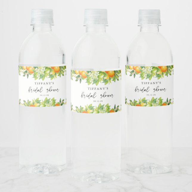 Modern Summer Oranges Lemon Citrus Bridal Shower Water Bottle Label (Bottles)