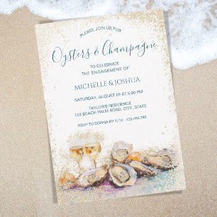modern summer oyster & champagne coastal style invitation