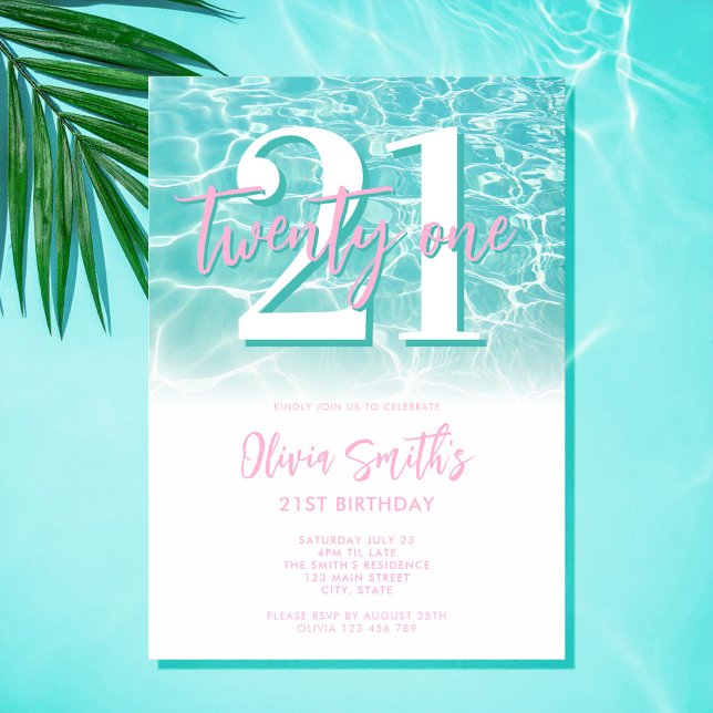 Modern Summer Pool Party 21st Birthday Invitation (Creator Uploaded)