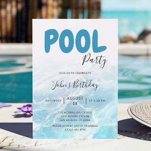 Modern Summer Pool Party Birthday Invitation