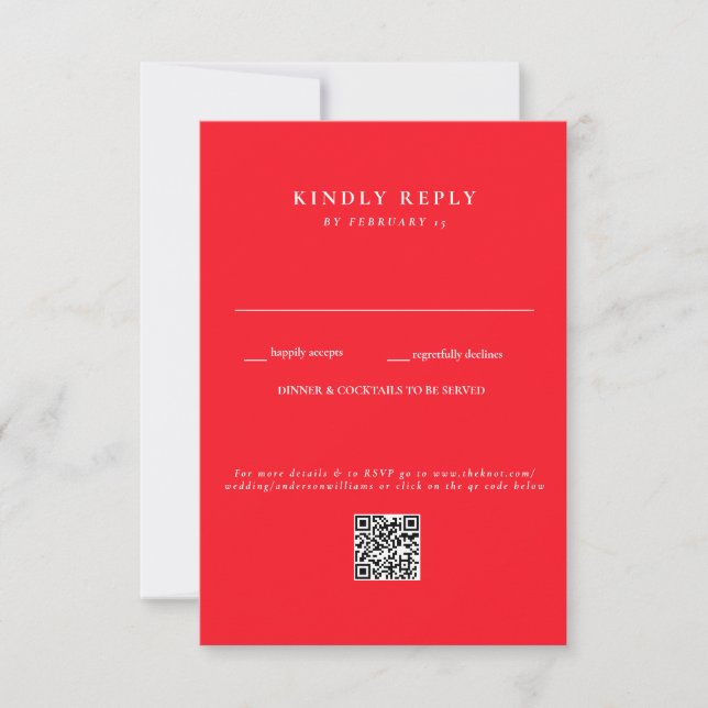 Modern Summer Red Wedding QR Code RSVP Card (Front)