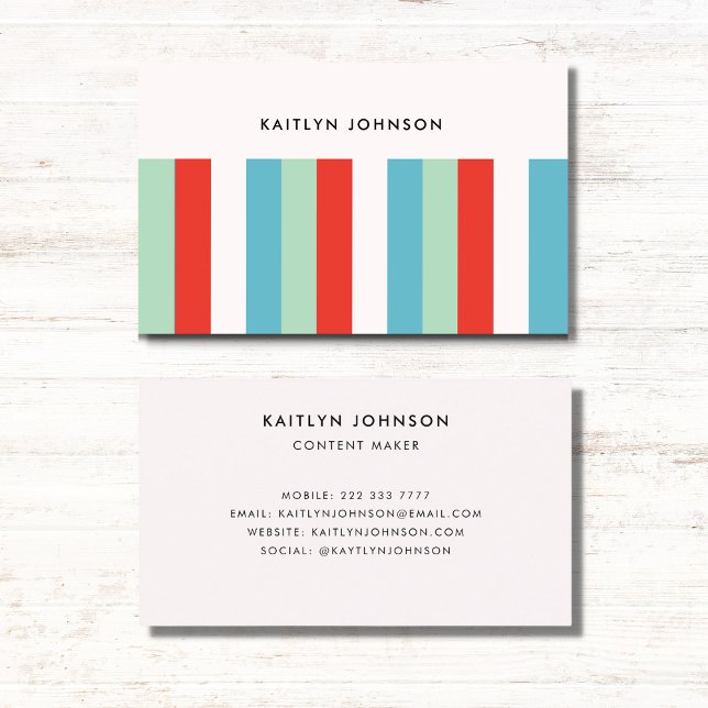 Modern Summer Retro Colourful Stripes Business Card (Creator Uploaded)