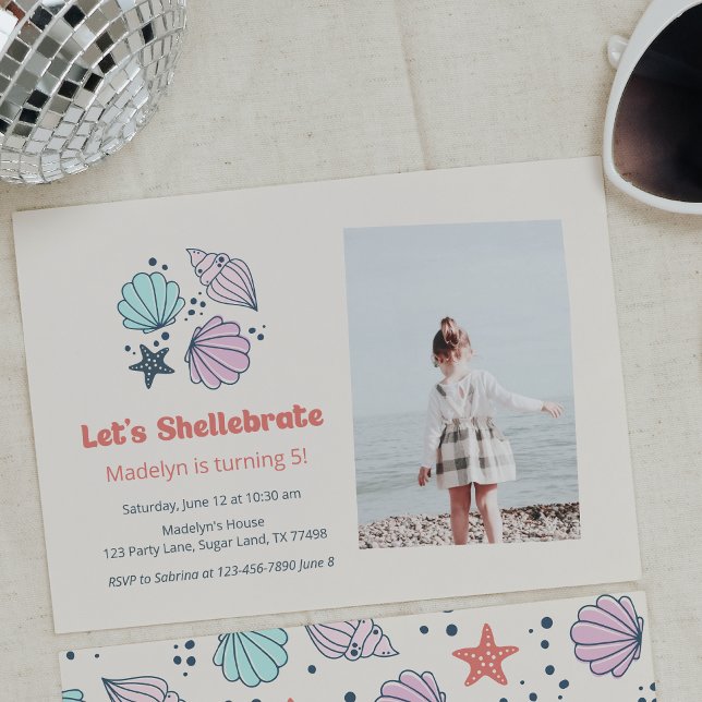 Modern Summer Shell Birthday Photo  Invitation (Creator Uploaded)