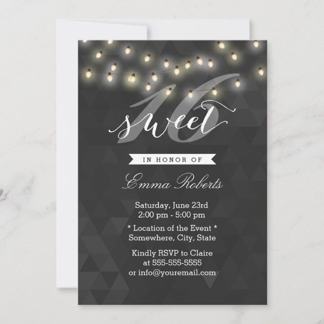 Modern Summer String Lights Sweet 16 Invitation (Front)
