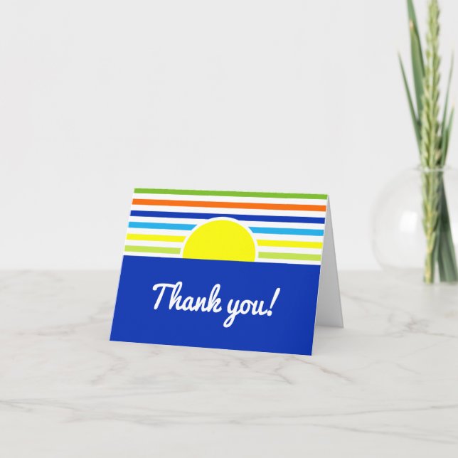 Modern Summer Stripes Sun Baby Shower Thank You Card (Front)