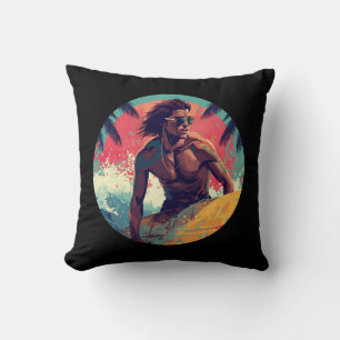 Modern Summer Surfing Vibes Surfer Custom Name Cushion