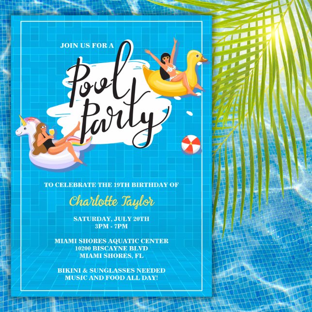Modern Summer Swimming Pool Birthday Party Invitation (Creator Uploaded)