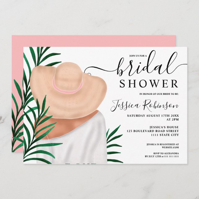 Modern summer tropical illustration bridal shower invitation (Front/Back)