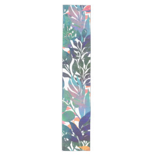 Modern Summer Tropical Watercolor Foliage Design Medium Table Runner
