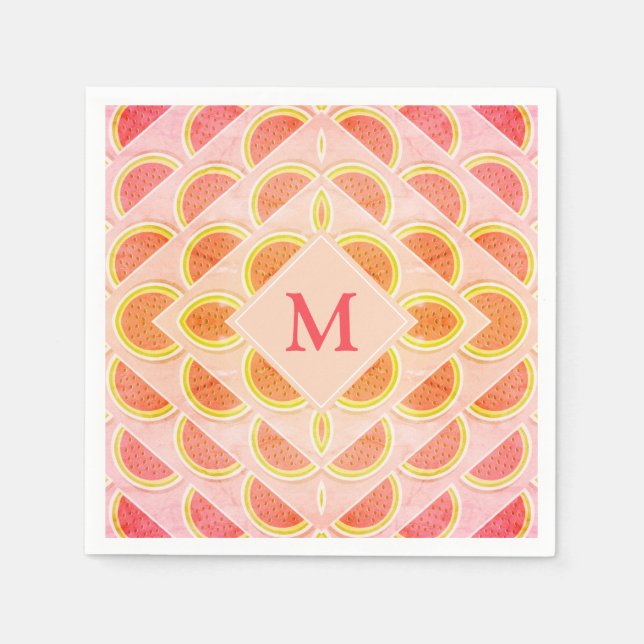 Modern Summer WATERMELON Pink MONOGRAM Paper Napkin (Front)