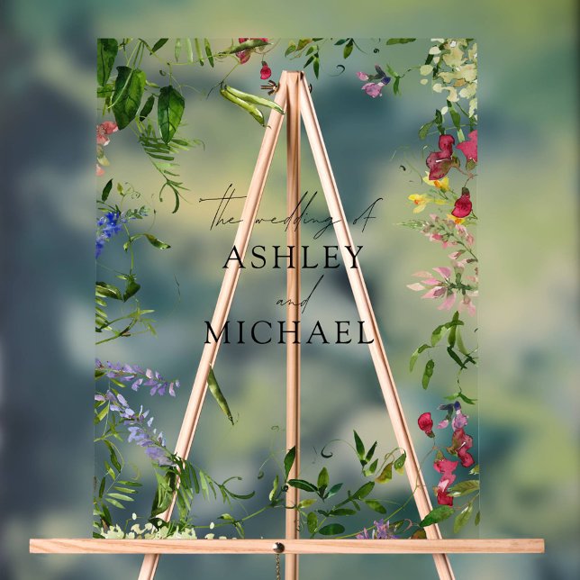 Modern Summer Wildflower Calligraphy Wedding Acrylic Sign (Wedding Sign!)