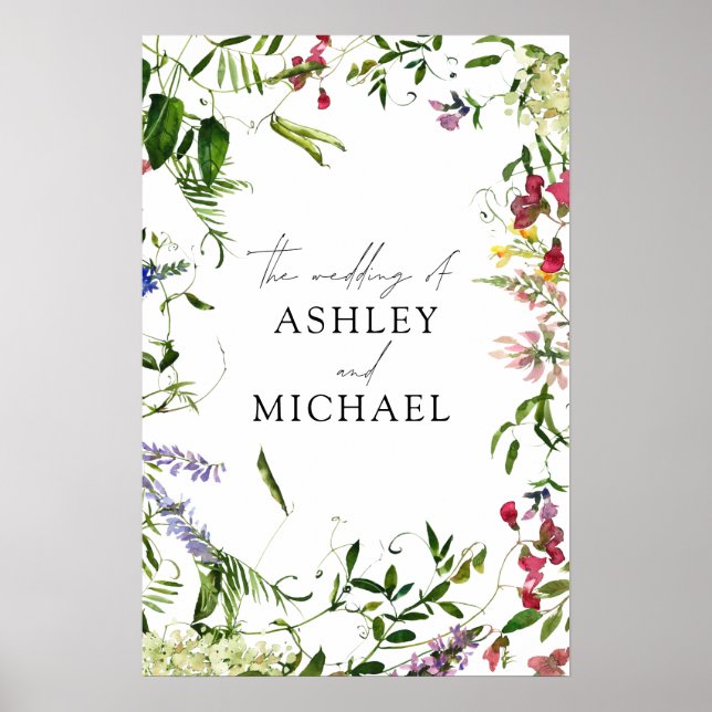 Modern Summer Wildflower Calligraphy Wedding Poster (Front)