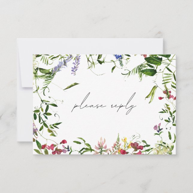 Modern Summer Wildflower Watercolor Wedding RSVP (Front)