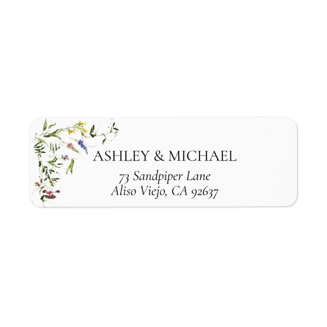 Modern Summer Wildflower Wedding Return Address La Label (Front)