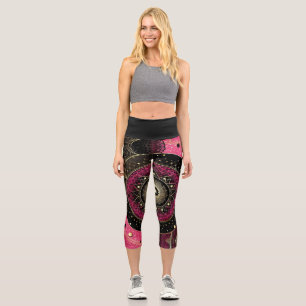 Modern Sun Dial & Planet H/Waisted Capri Leggings