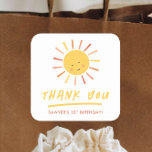 Modern Sun Kids Birthday Party Thank You Favour Square Sticker<br><div class="desc">Modern Sun Kids Birthday Party Thank You Favour Stickers with cute sun and modern design. Click the edit button to customise this design with your details.</div>