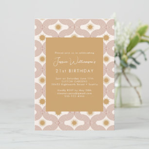 Modern Sun Moon Line Terracotta Gold 21st Birthday Invitation