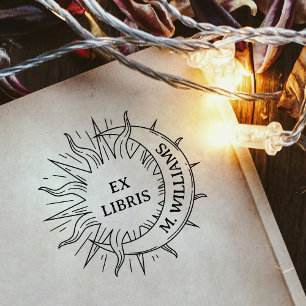 Modern Sun & Moon Personal Library Book Page Paper Rubber Stamp